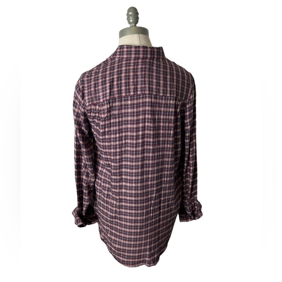 BeachLunchLounge Red Pear Whitney Button Down Plaid Long Sleeve Top Size Small - Picture 9 of 14
